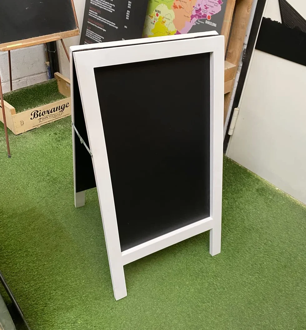 Pizarra Caballete Marco Madera Blanco Rústico 90x50 cm Doble Cara Tizas Rotuladores
