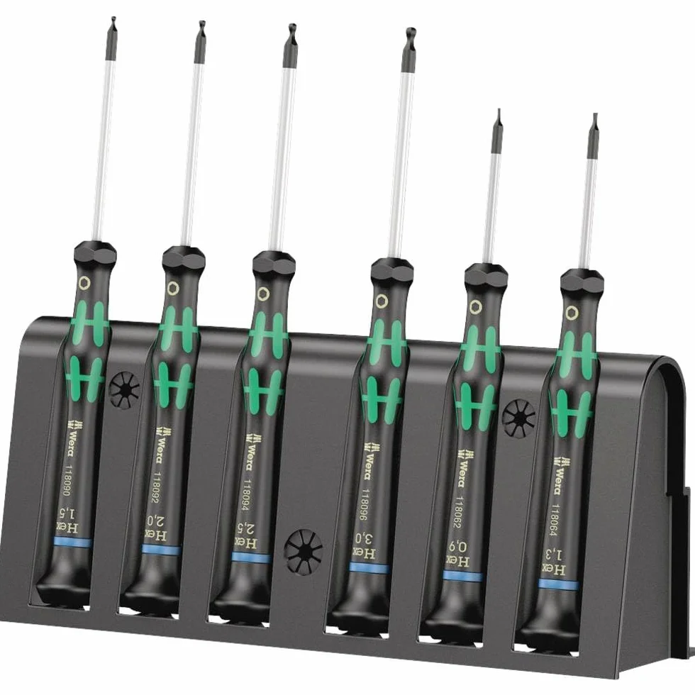 Wera 05118156001 2052/6 Juego de destornilladores hexagonales para usos electrónicos + Bandeja, 6 piezas