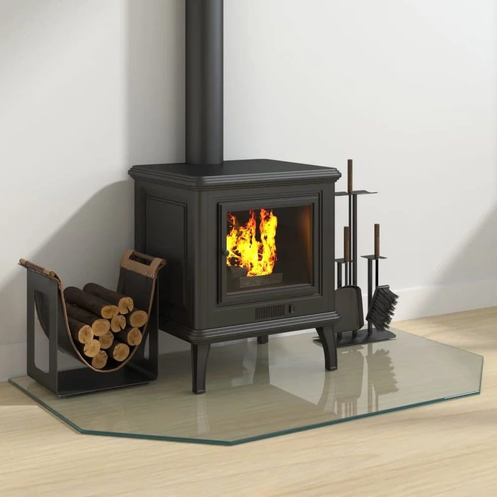 Rantry Placa de cristal hexagonal para chimenea, 100 x 60 cm, protector de suelo para parquet y superficies laminadas, base de estufa resistente a altas temperaturas, cubierta de piso de vidrio