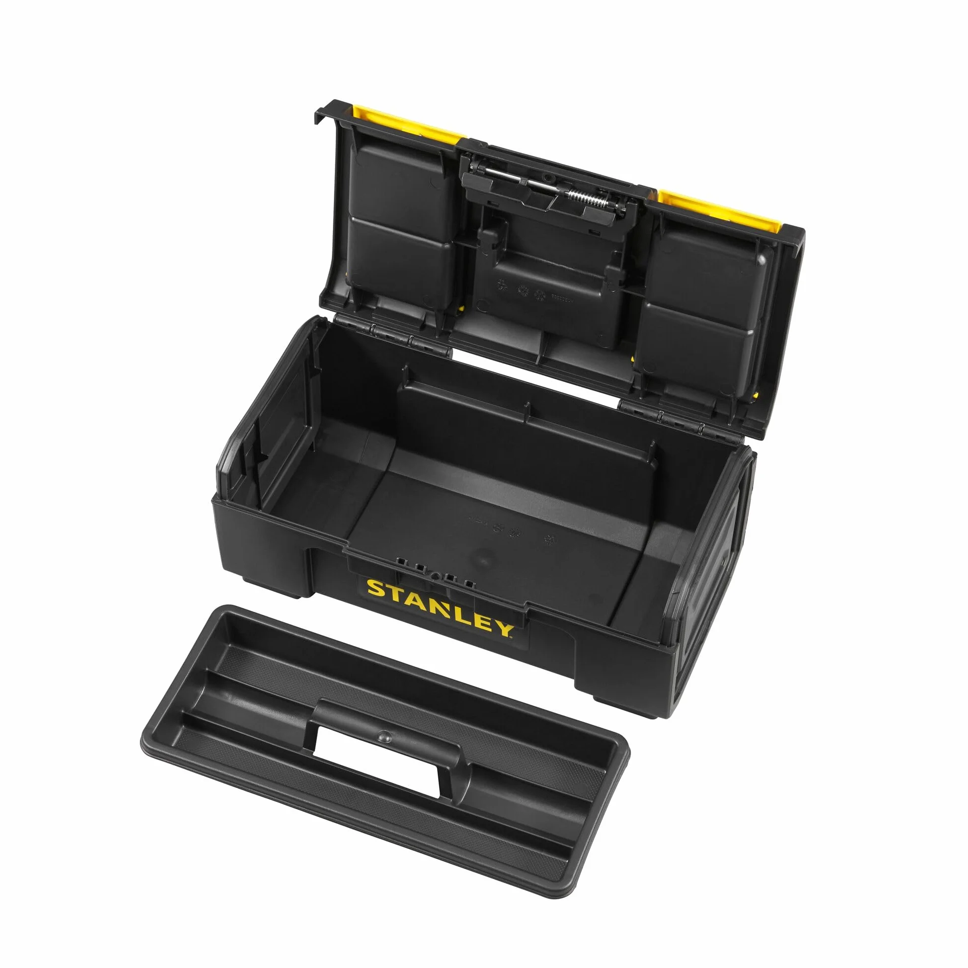 STANLEY Caja de Herramientas 16 Pulgadas One-Touch, Almacenamiento Resistente con Bandeja Extraíble, Orificio para Candado, Compartimentos Organizadores, Compacta y Duradera – 1-79-216