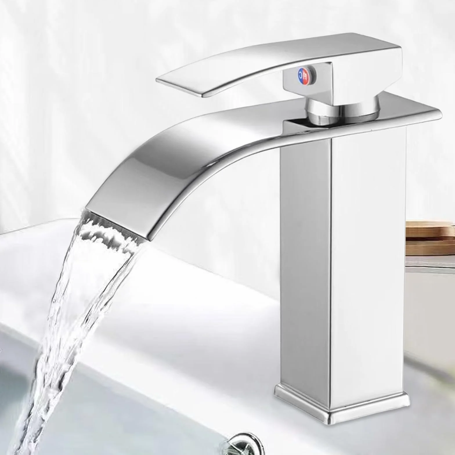 Grifo Lavabo Cascada Grifo de Lavabo Baño Grifos para Lavabos de Baño Grifo Monomando Lavabo con Altura de Pico de 110 MM Grifo Cascada con manguera de Salida Caliente y Fría Plateados(Cromo)