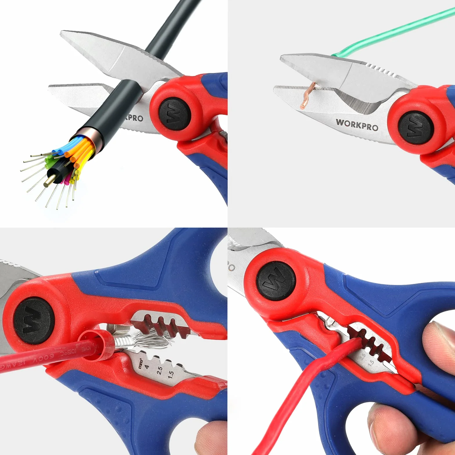 WORKPRO Tijeras Electricista Multifuncionales de Acero Inoxidable 163 mm