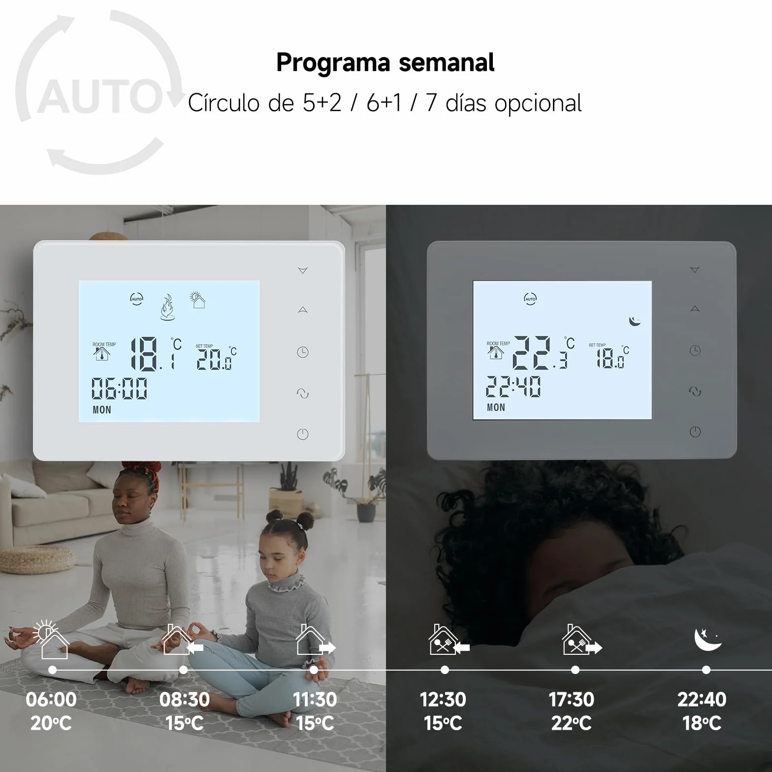 Beok - Termostato para caldera de gas de 2 cables, termostato de pared, termostatos programables con cable, termostatos de ambiente, alimentación por pilas 2 AA, sin función WiFi, batería no incluida
