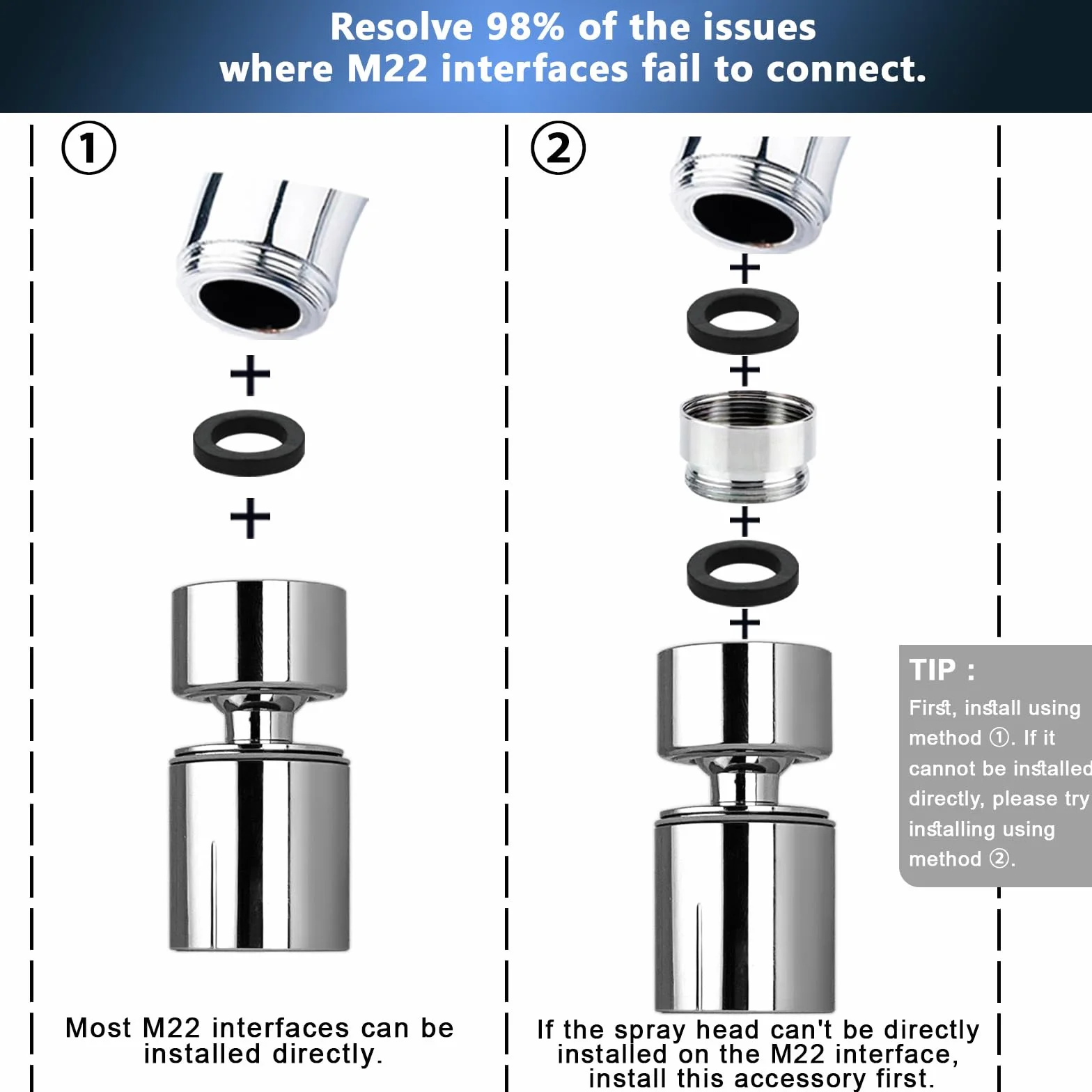 REZZI Aireador Grifo Cocina 360° Giratorio Atomizador Grifo Ajustable 2 modos Difusor Grifo Cocina Fregadero Difusor Compatible con la Mayoría de Grifos