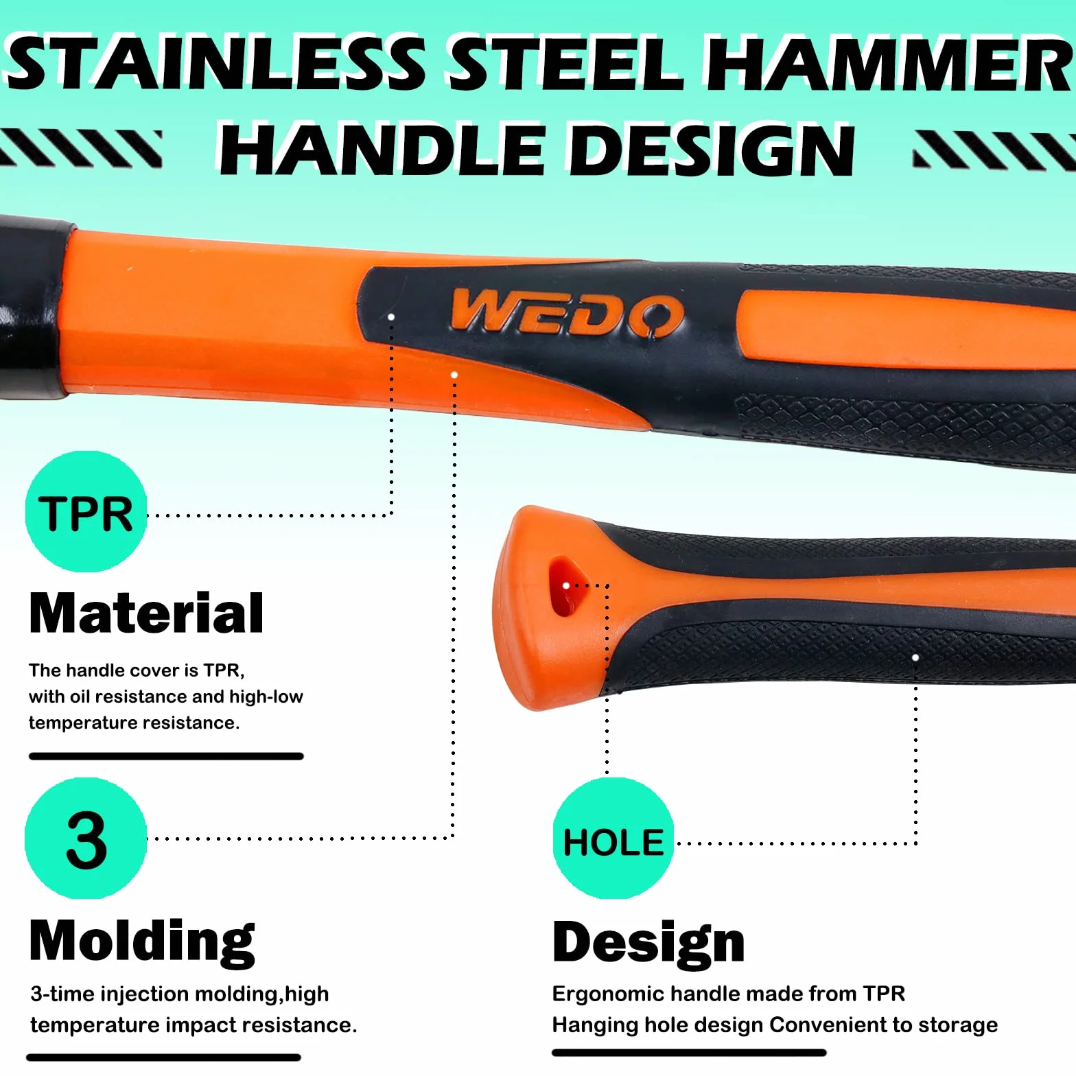 WEDO Martillo de soldadura - 300g,Piqueta soldador profesional de acero inoxidable,resistente a la corrosión,Piqueta de Soldadura con Mango de Fibra de Vidrio
