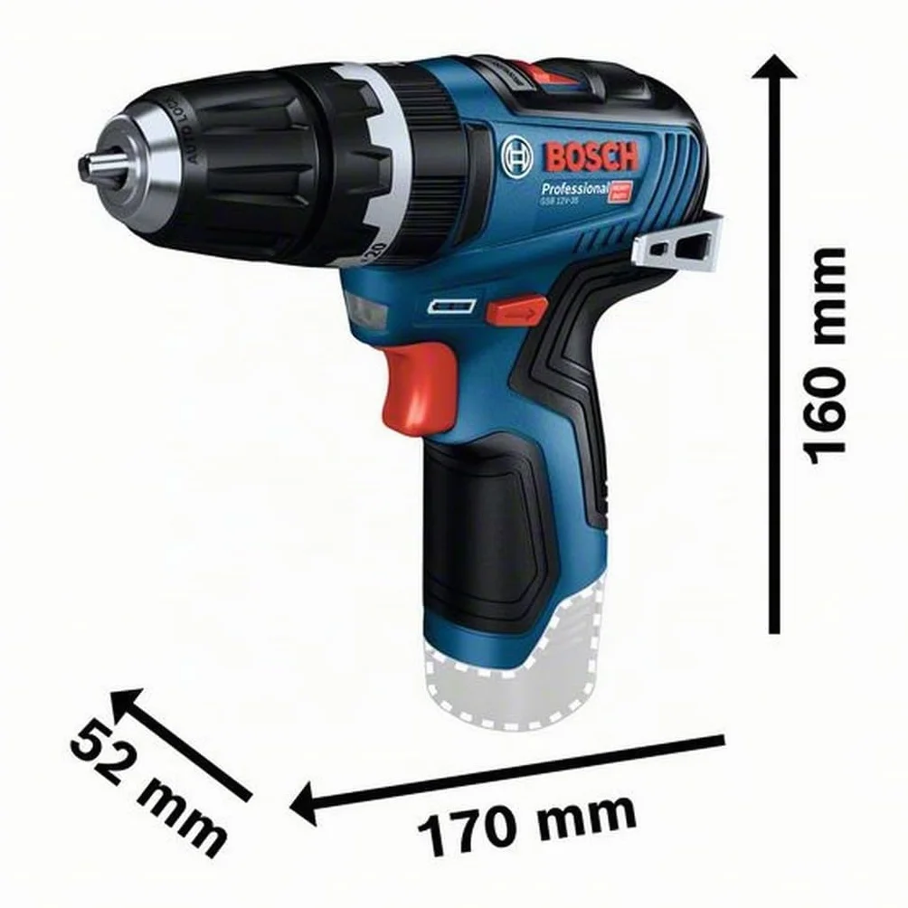 Bosch Professional 12V System taladro con percusión a batería GSB 12V-35 (par de apriete duro/blando 20/35 Nm, sin batería/cargador)