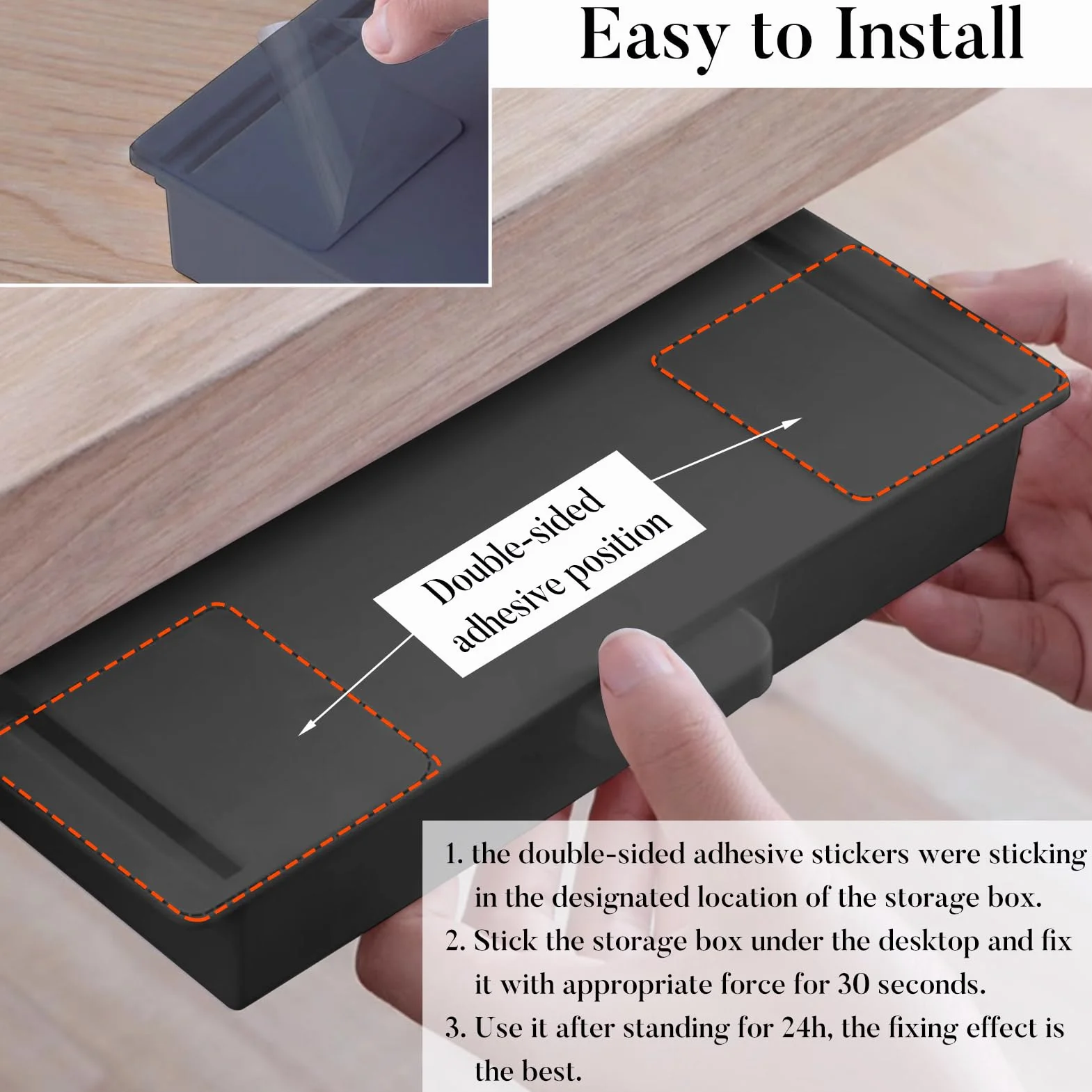 Caja Organizadora para Debajo del Escritorio, Cajón Autoadhesivo de Plástico, Gran Capacidad, Negro