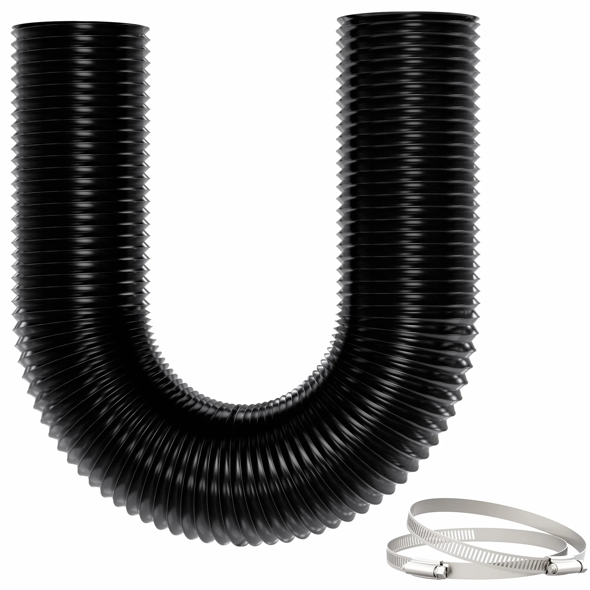 Tubo Ventilación 150mm 5m Negro, Tubo Flexible Aluminio 5 Capas, Silencioso y Resistente al Calor, con Abrazaderas, para Aire Acondicionado Portátil, Cocina, Extractor y Ventilación