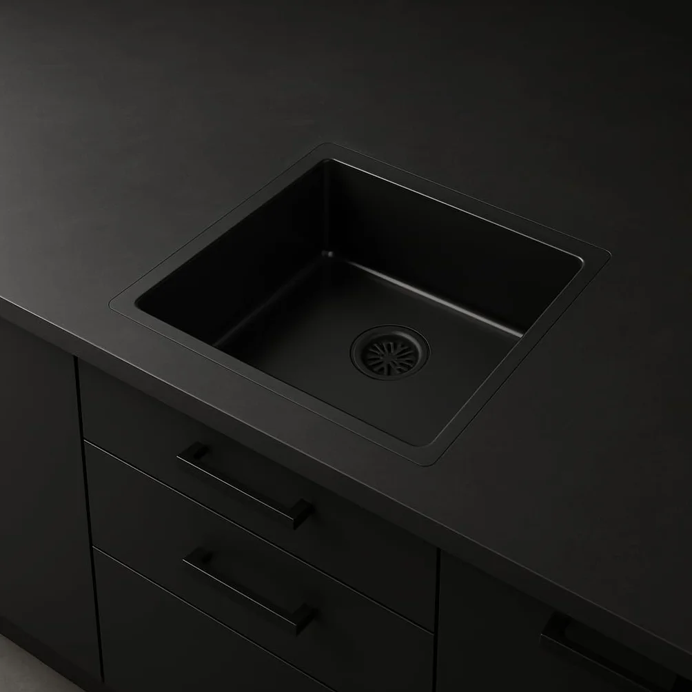 Edesa Fregadero Cocina Bajo Encimera 1 Cubeta Cuadrada FUJI BE 45X40 cm Acero Inoxidable Profundidad 18 cm Fondo Absorbente Accesorios Incluidos Color negro