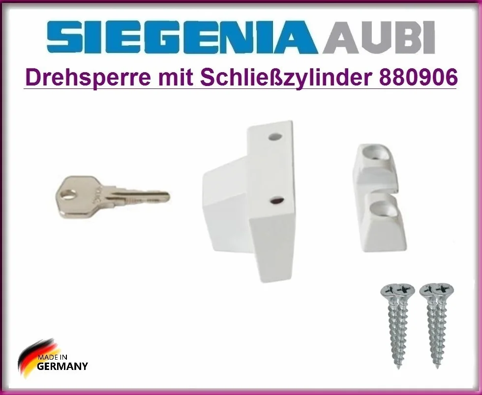 SIEGENIA 880906 deriva Ranura para con cilindro de cierre, cierre, seguridad Ventana. Top Calidad cierre de seguridad para la protección de niños para abrir la ventana. con 4 Tornillos.