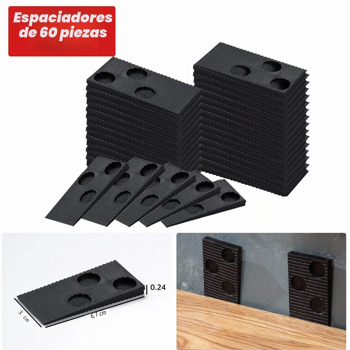 EZARC Kit de Suelo Laminado Instalación Madera con Martillo de Goma de Doble Cara, Rodilleras de Espuma, Bloque de Impacto, Barra de Tracción, 60 Espaciadores