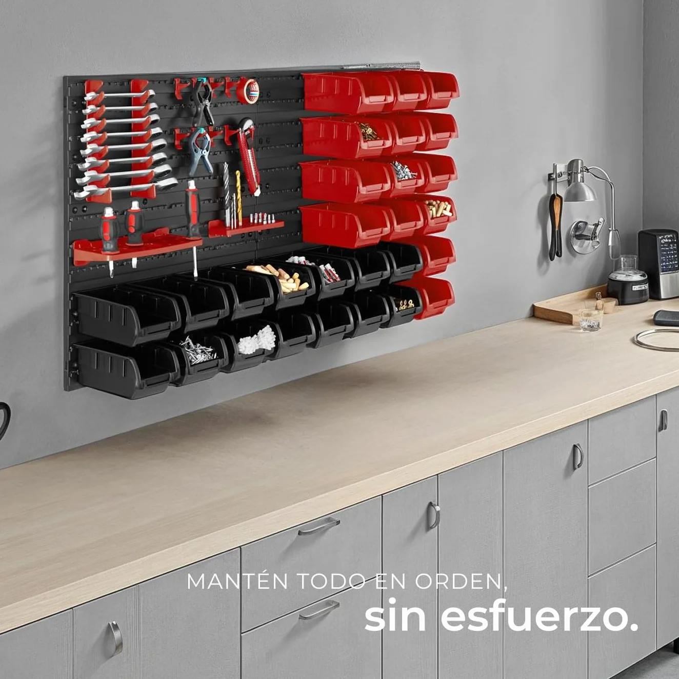 tectake® Organizador de Herramientas con Panel Herramientas Pared y Organizador de Tornillos para Taller Bricolaje, Estantería con Cajas para Tornillos - 1 Estantería