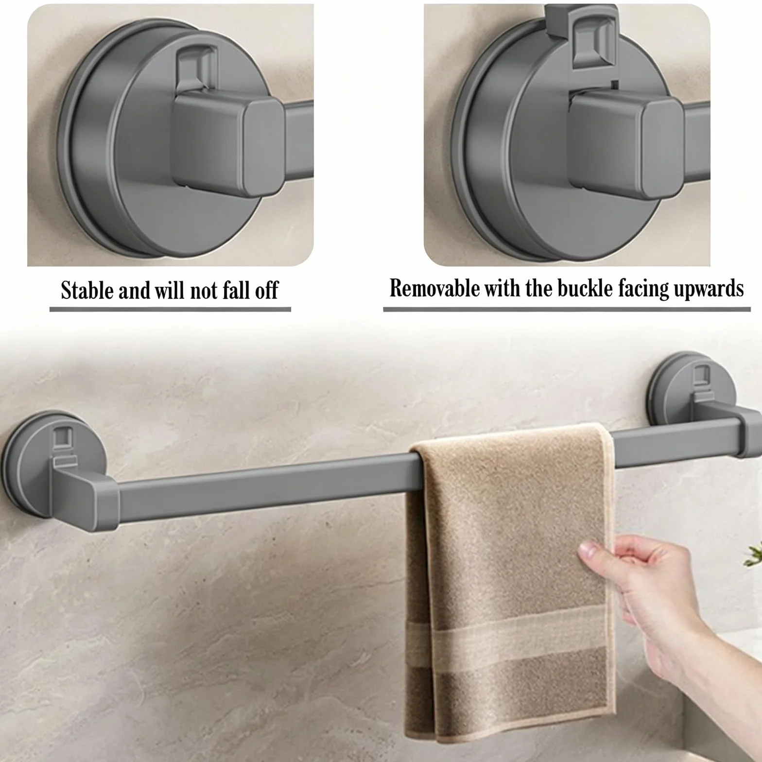 Toallero Ventosa, Toalleros de Baño Sin Taladro, Colgador Toalla Baño, Toallero Ducha, Toallero de Mano Extraíble y Resistente para Baño, Puerta, Ducha y Accesorios de Cocina