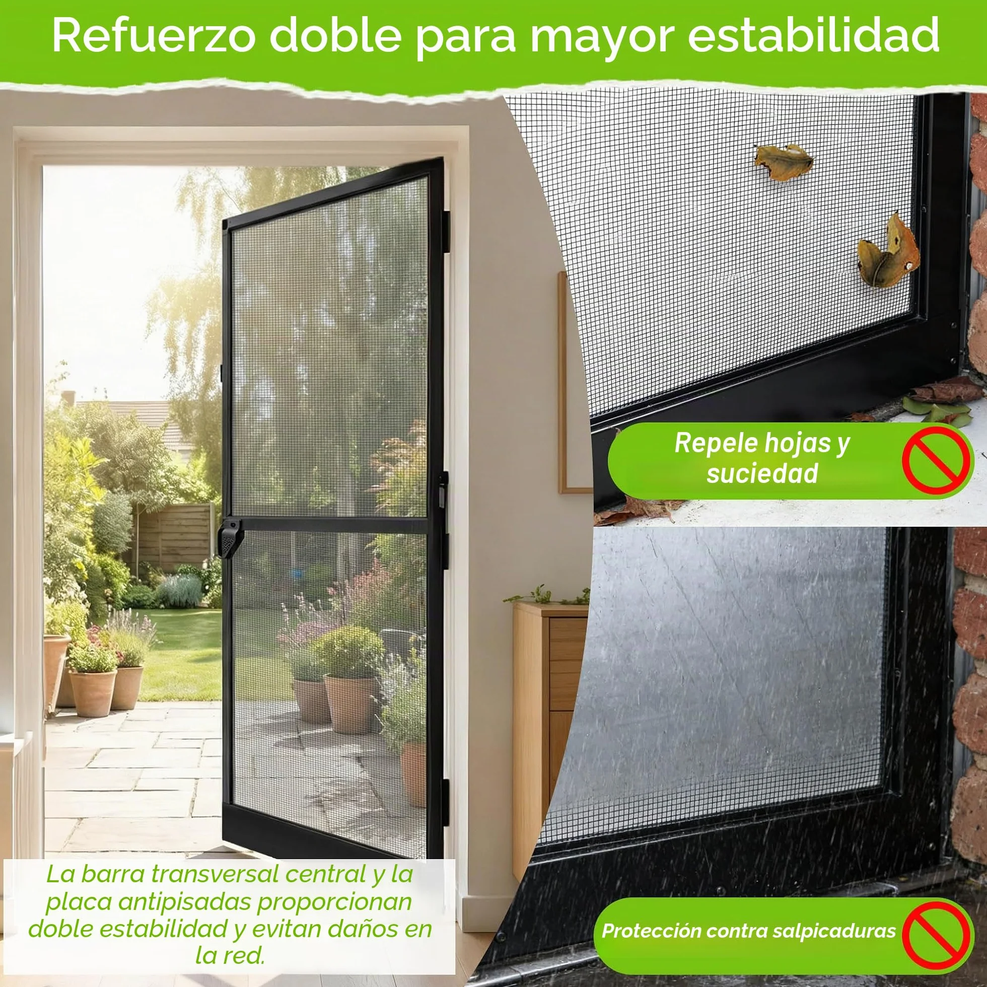 UISEBRT Mosquitera para puerta con marco de aluminio, tejido de fibra de vidrio, 95 x 210 cm, color negro