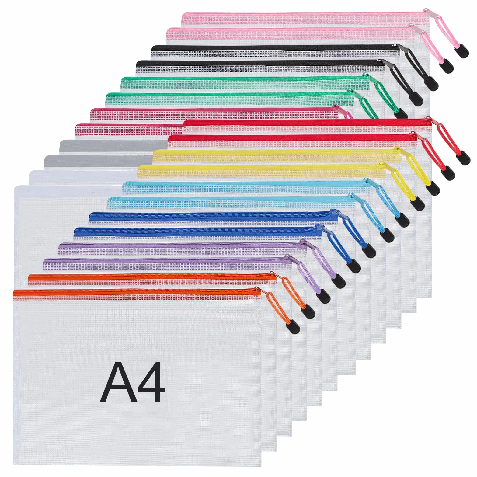Bolsa para documentos A4, 24 unidades, A4, con cremallera, impermeable, para archivos, papel, documentos, cosméticos y utensilios de viaje