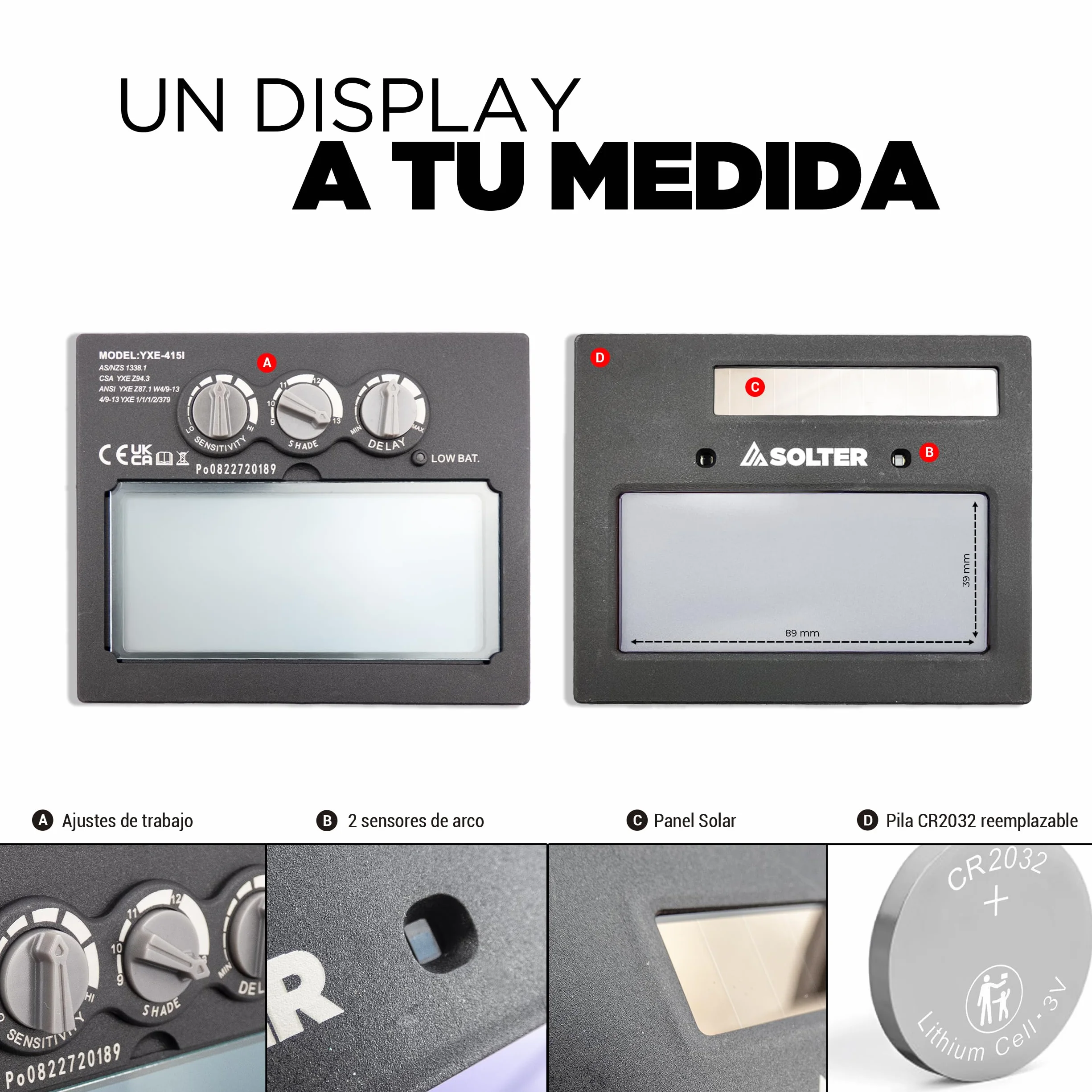 Máscara Electrónica de Soldadura, SOLTER OPTIMATIC 45, Auto Oscurecimiento DIN 4/9-13, Filtro Óptico 1/1/1/2, Visión Clara y Precisa, Arnés Ergonómico Ligero y Ajustable, Compatible con MIG/MAG y TIG.