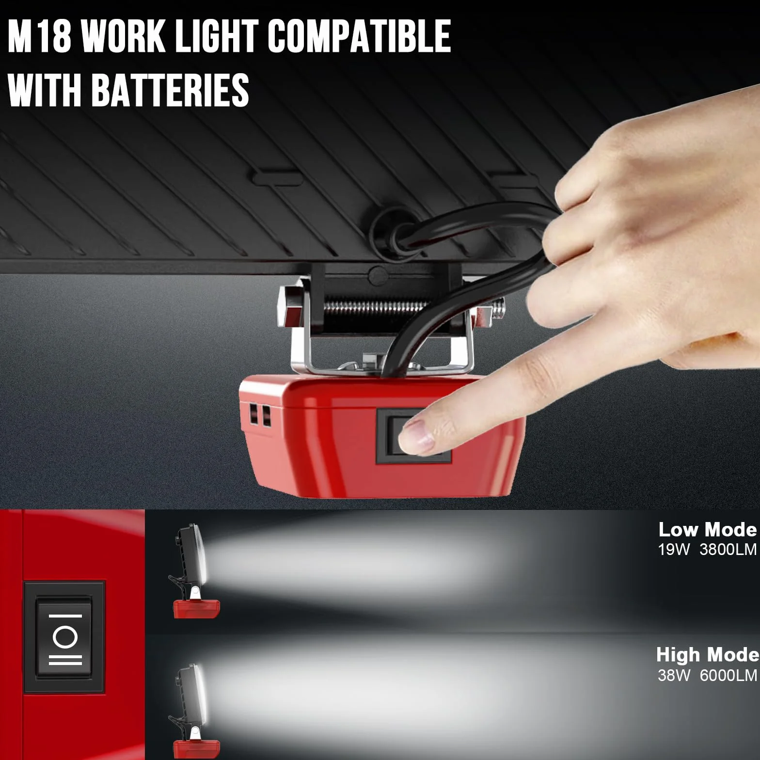 Luz Compatible con Milwaukee 18V,Lámpara de Trabajo Led Sin Cuerda 38W 6000Lm Linterna Recargable con Protección de Baja Tensión Y USB,Liderar El Camino Focos Alimentados por Baterías