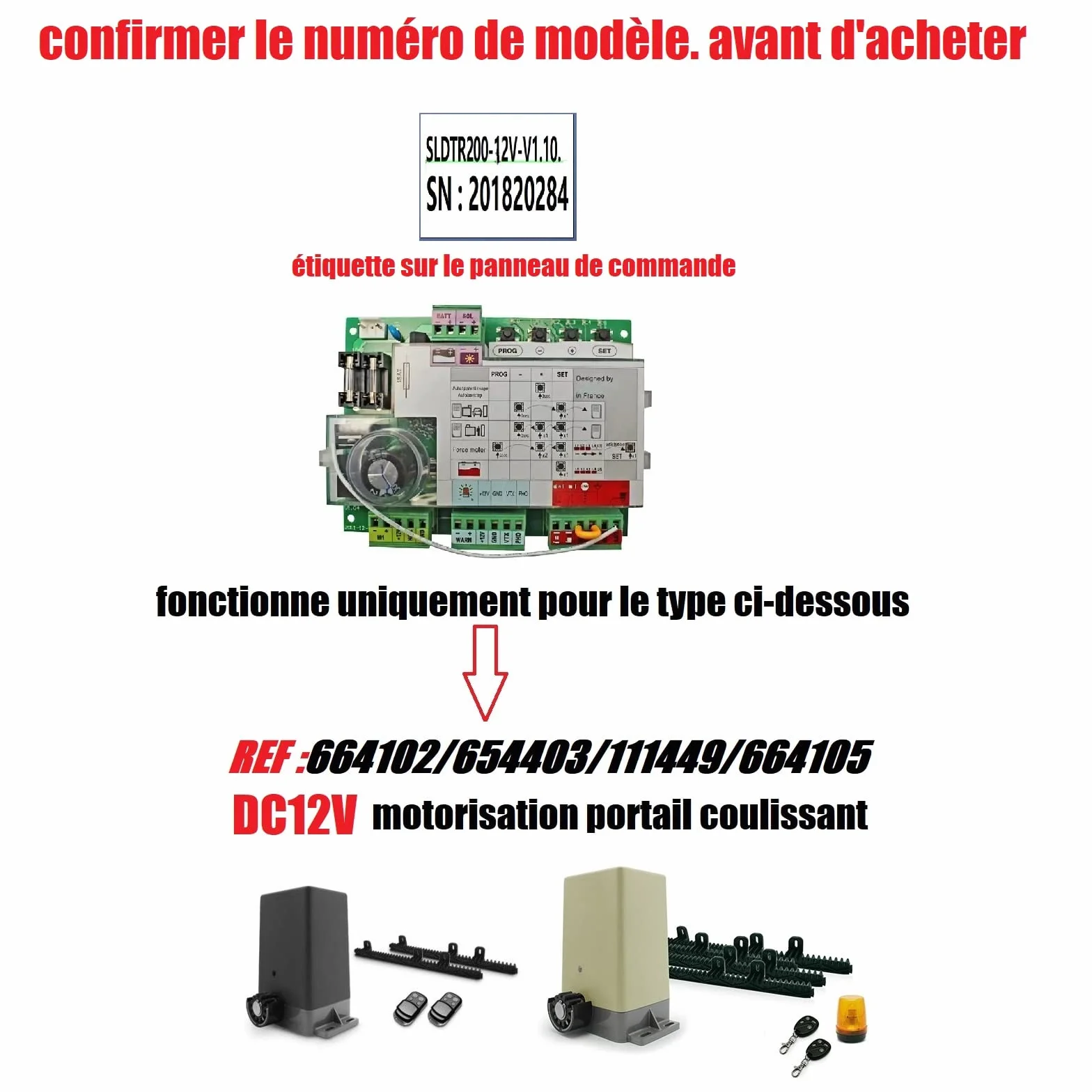 DC12V - Tarjeta electrónica CA2B9 SLDTR200 V1.10 para AVIDSEN Motorización, puerta corrediza, ref. 114458/664102/654403/111449/664105