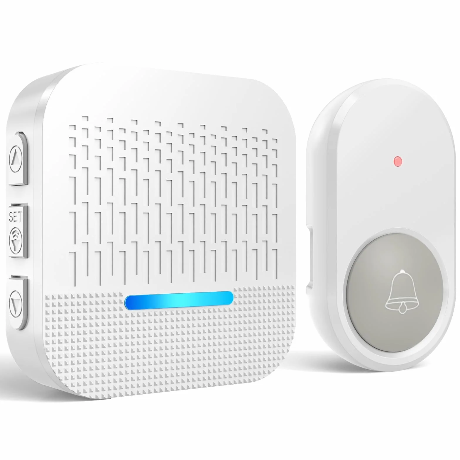 SURFOU Timbre Inalámbrico Exterior Impermeable con Batería 300M de Distancia e Enchufe Receptores Timbre para Casa 55 Tonos Incluidos de Navidad 5 Niveles de Volumen e Indicador LED, Blanco