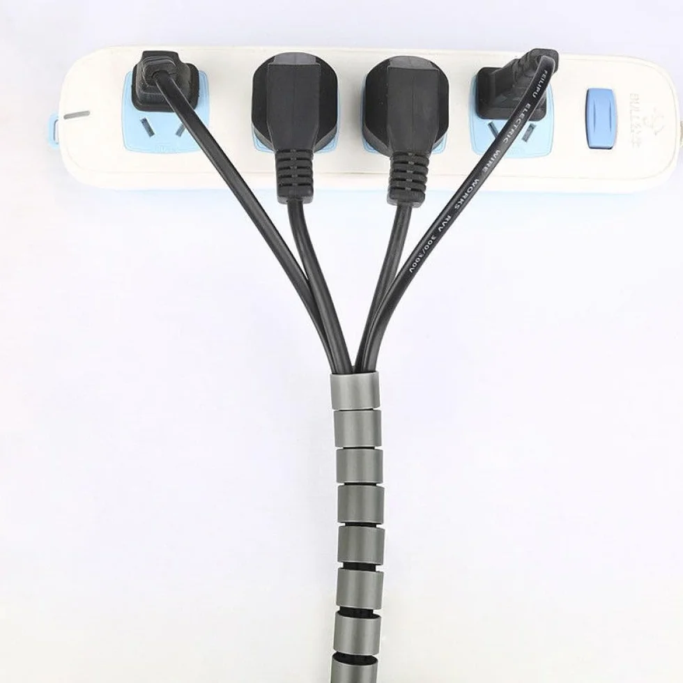 Tubo organizador de cables, tubo de polietileno flexible con clip de cable para TV PC y gestión de cables (42 mm x 5 m, blanco)
