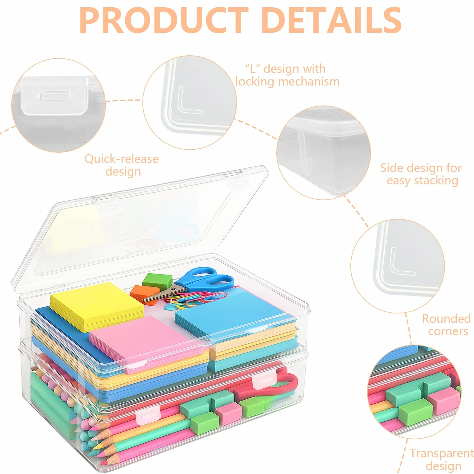 Cajas Almacenaje Plastico con Tapa Apilables 31x22x5cm 2 Piezas