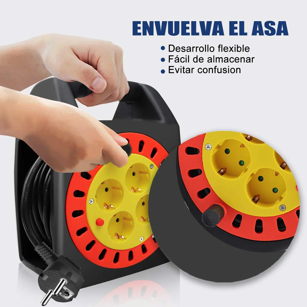 ExtraStar Cable de alimentación de bobina enrollable de 20 metros y 4 enchufes (2P+T) (20M) …