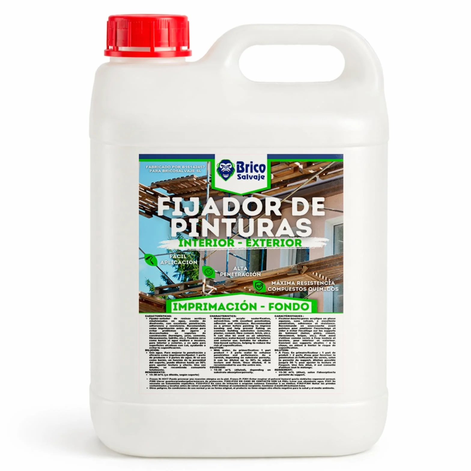 Fijador de Pintura, Imprimación Interior/Exterior, Acrílico al Agua, Transparente Brillante, 1L/5L/25L, para Yeso, Cemento, Hormigón (5 Litros)