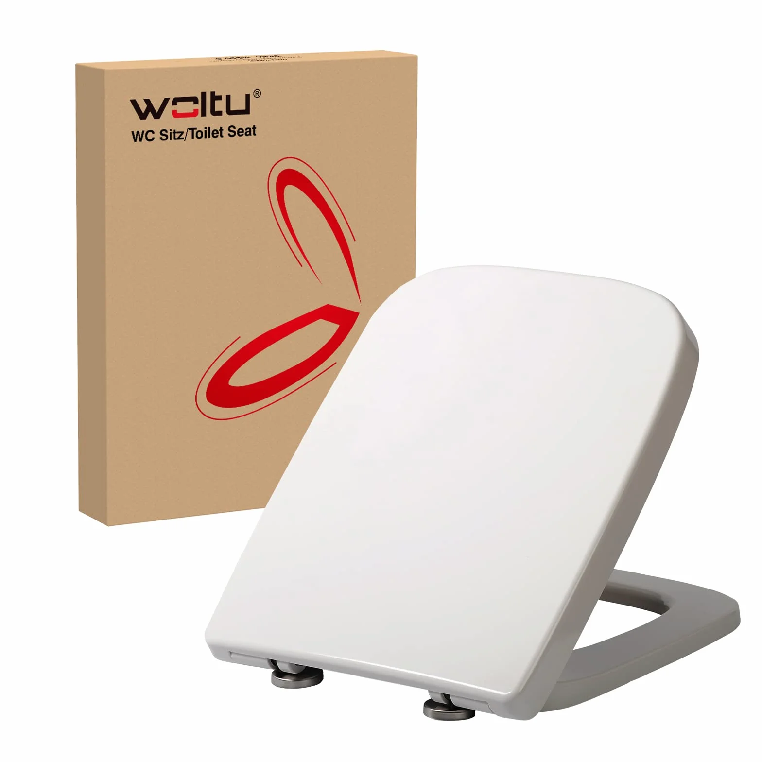 WOLTU WS2615-Asiento para Inodoro con Descenso automático, fijación rápida y duroplast, Cierre Suave, Revestimiento Duroplástico, Blanco, 45,5 x 36,7 x 5,4 cm