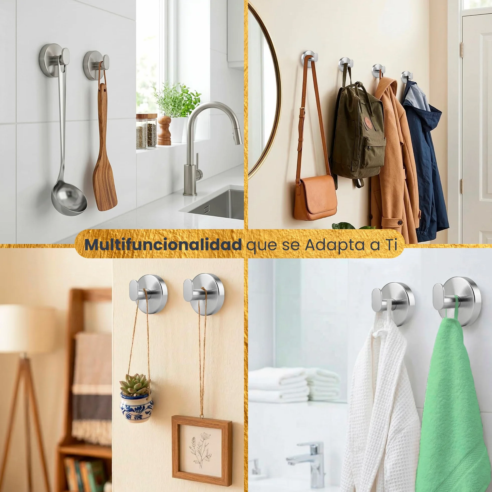 2 Toalleros de baño sin Taladro de Acero Inoxidable – Colgador Ventosa Resistente hasta 8 kg – Ideal Accesorios baño sin Taladro y Accesorios Cocina