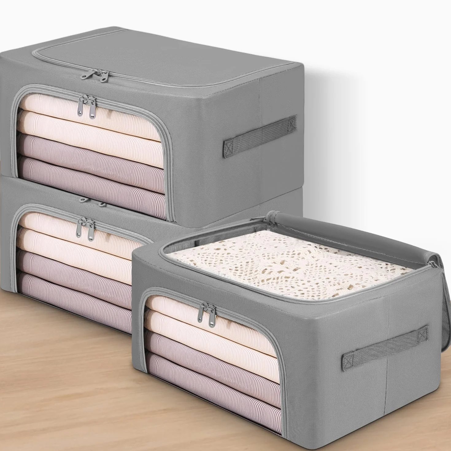 Cajas Almacenaje Ropa con Cremallera Oxford Organizador Armario Gris Claro