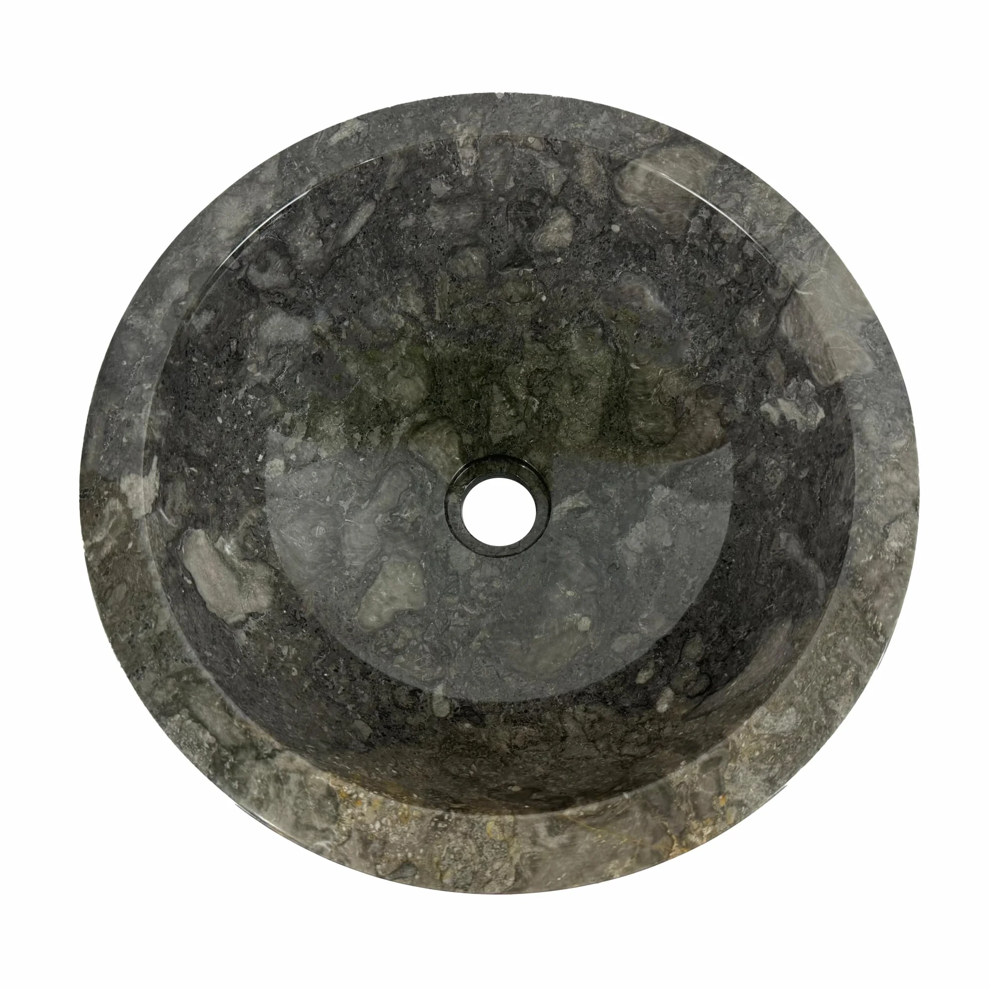 Lavabo Redondo 40x40x15 cm - Cuenca de Mármol - Piedra Natural - Fregadero para baño - Pulido y sólido (Gris)
