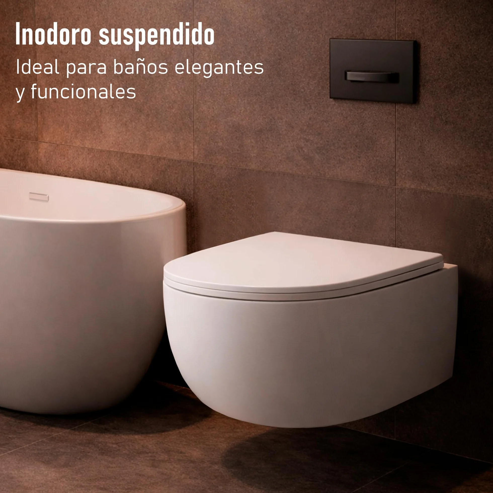 WC Inodoro de Cerámica Suspendido | 530x365x365 mm | Váter con Sistema Rimless Antibacterias, Tapa Dura Extrafina UF Amortiguada y Ahorro de Agua (Blanco)
