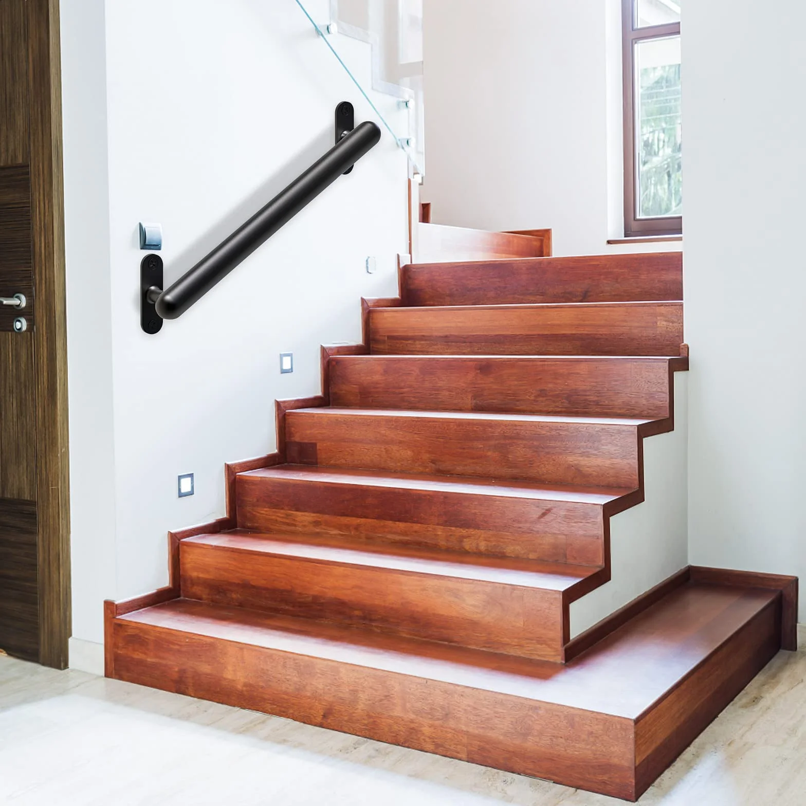 Dolibest Pasamanos de metal de montaje en pared de 36 pulgadas, pasamanos de escalera, mango de seguridad antideslizante, barra de agarre de escalera sin barreras para ancianos, uso en interiores y