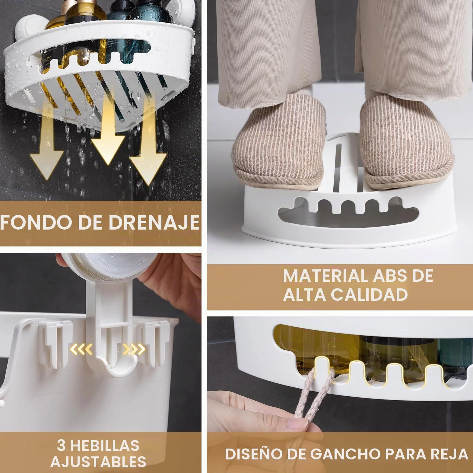 LEVERLOC Ventosas de Vacío Estantería de Ducha sin Taladrar Estantería de Esquina para Baño y Cocina Extraíble MAX Hold 10KG Estanteria Baño Ducha Rinconera Impermeable Estante Ducha, 2 Unidades