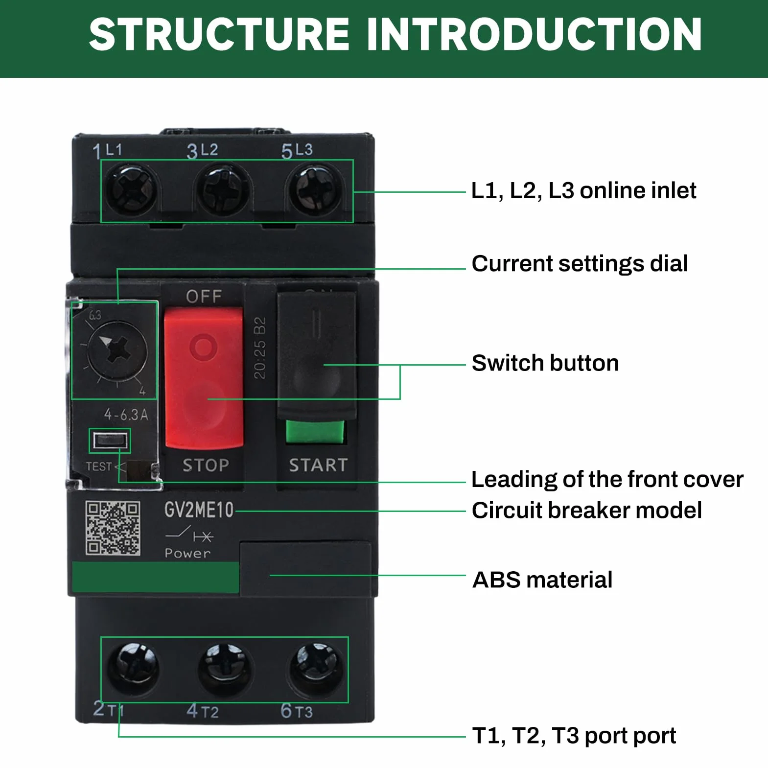 Guarda Motor Monofásico, GV2ME10 Disyuntor Magnetotérmico, 4-6,3 A 690 V AC Interruptor de Protección del Motor, Conexión Por Tornillo