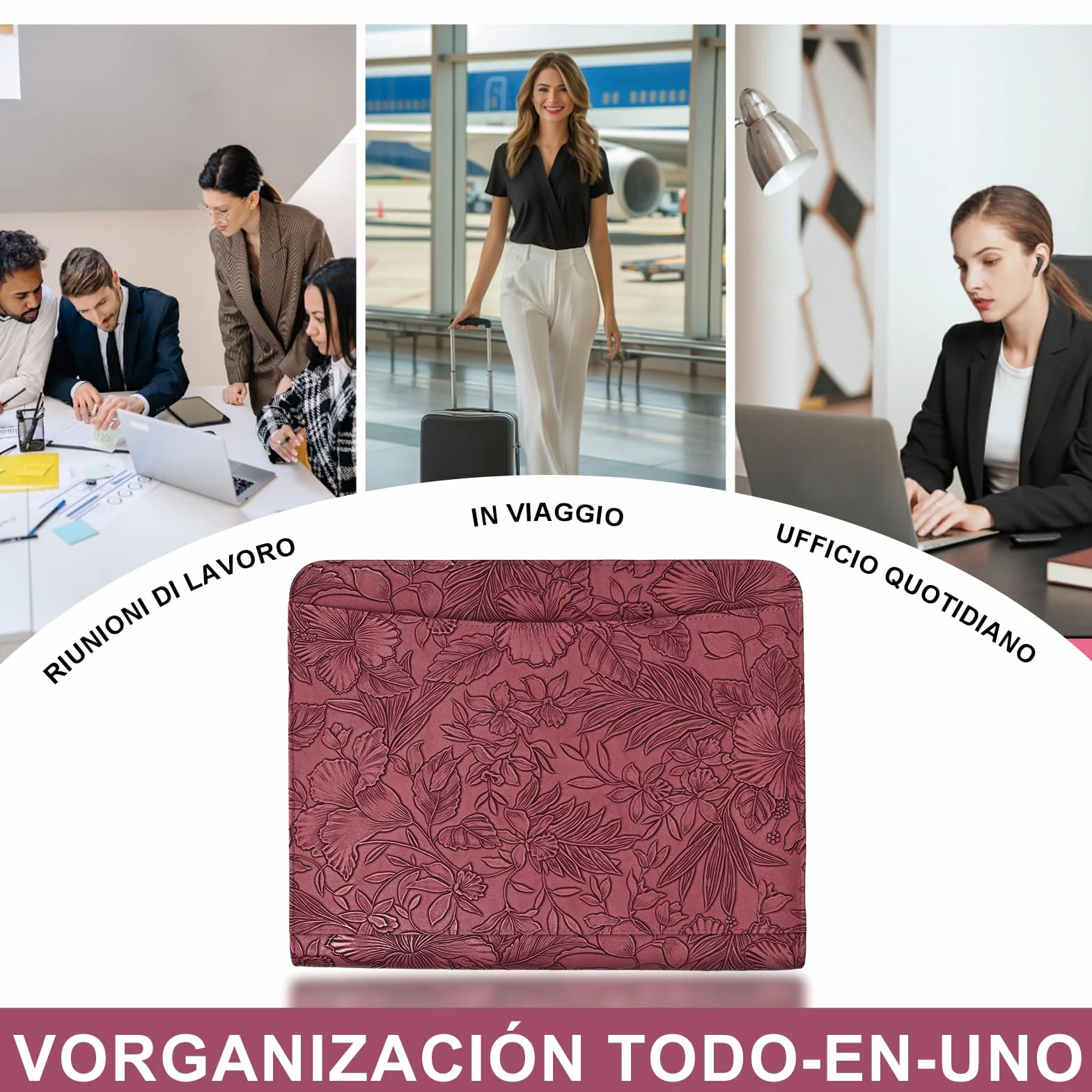 Leathario Carpeta de Conferencias A4 con 3 Cuadernos y 10 Páginas de Índice Transparente