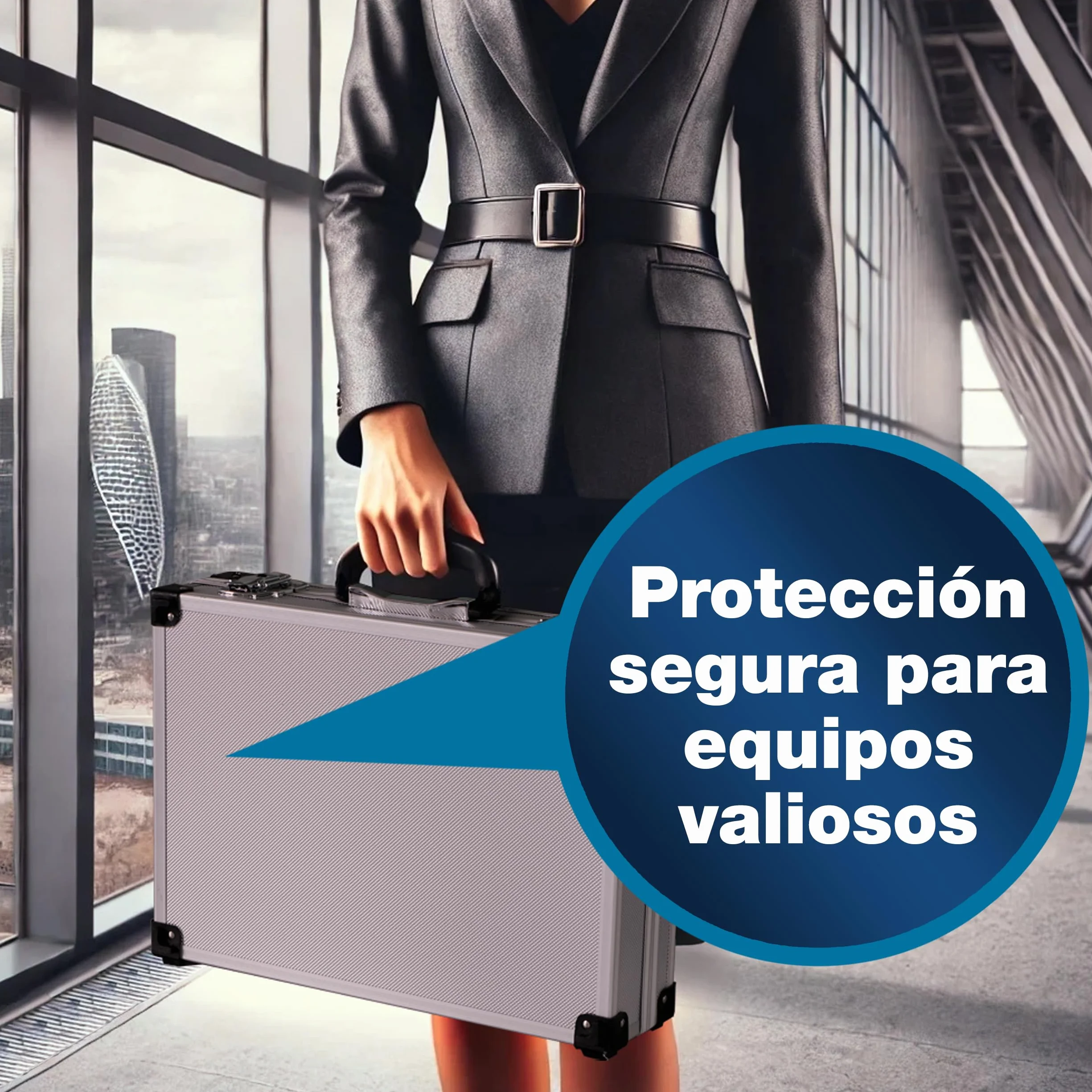PeakTech 7260 Estuche de transporte de aluminio resistente para instrumentos de medición, acolchado de espuma, L - 370x80x230 mm