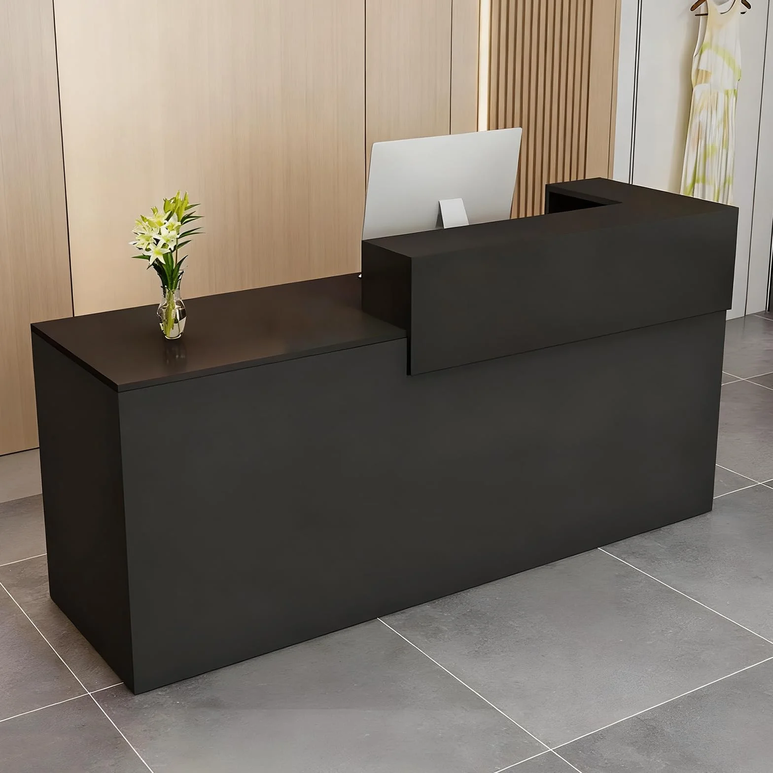 Mostrador de Recepción Moderno de MDF 100-240 cm con Cajón y Estantes Abiertos Mueble de Oficina