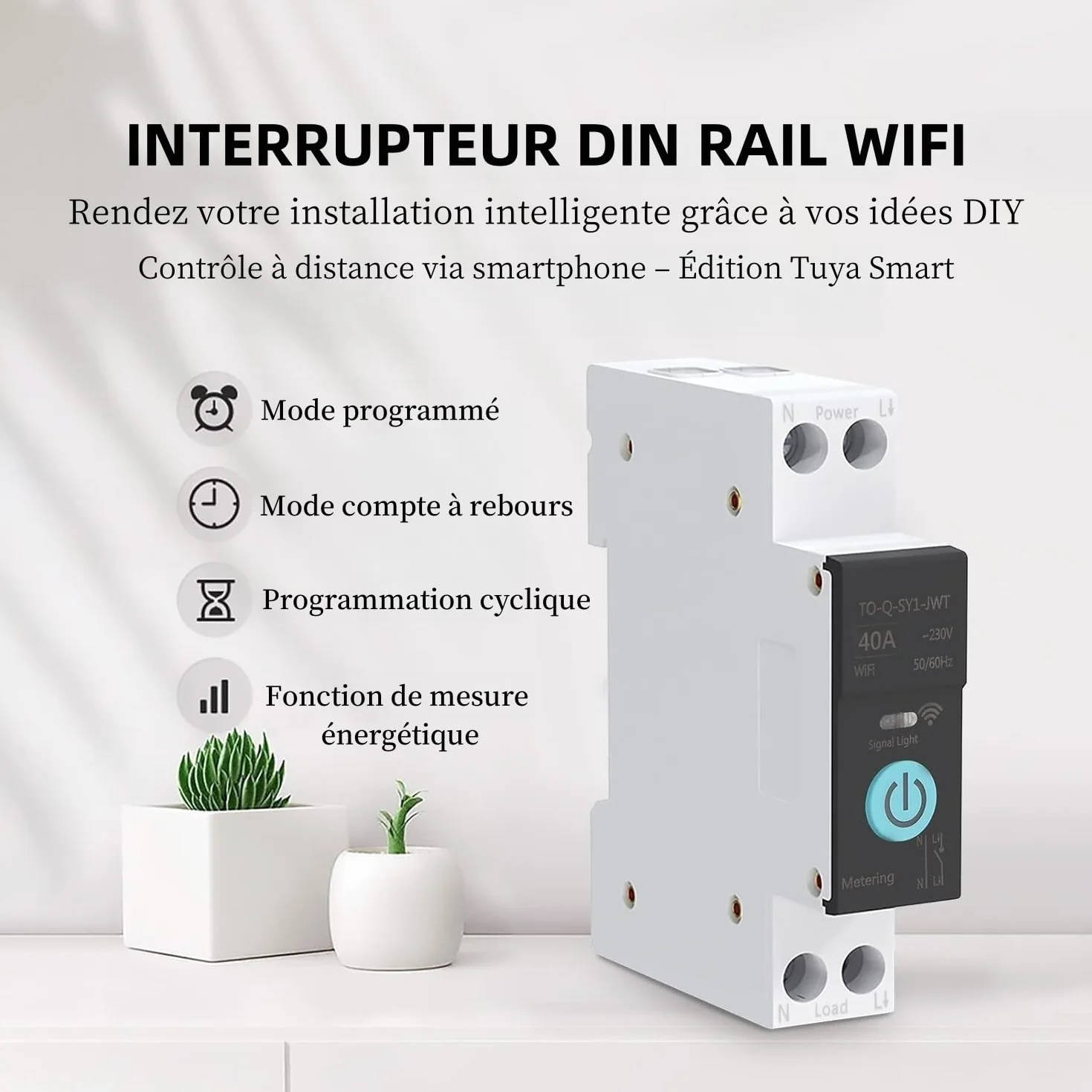 Interruptor Automático WIFI, Interruptor WIFI Inteligente Disyuntores, Domésticos Control Remoto de Teléfono Móvil, 3 Modos de Temporización, para Electrodomésticos (25A)