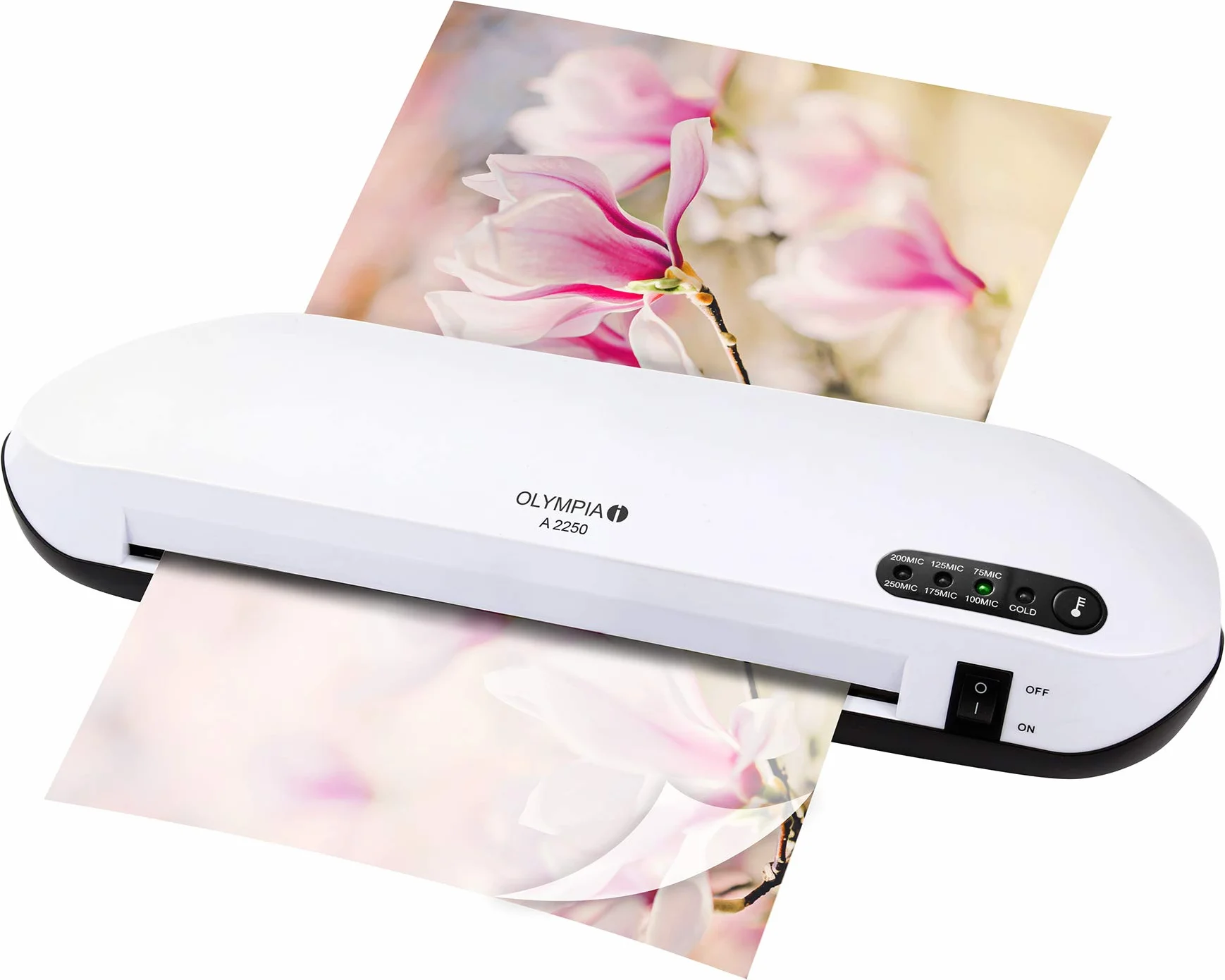 Olympia a 2250 plastificadora Oficina (75 – 250 micras, diseño moderno, profesional laminación 3AH plastificadora, laminierer para documentos y fotografías hasta DIN A4), color blanco