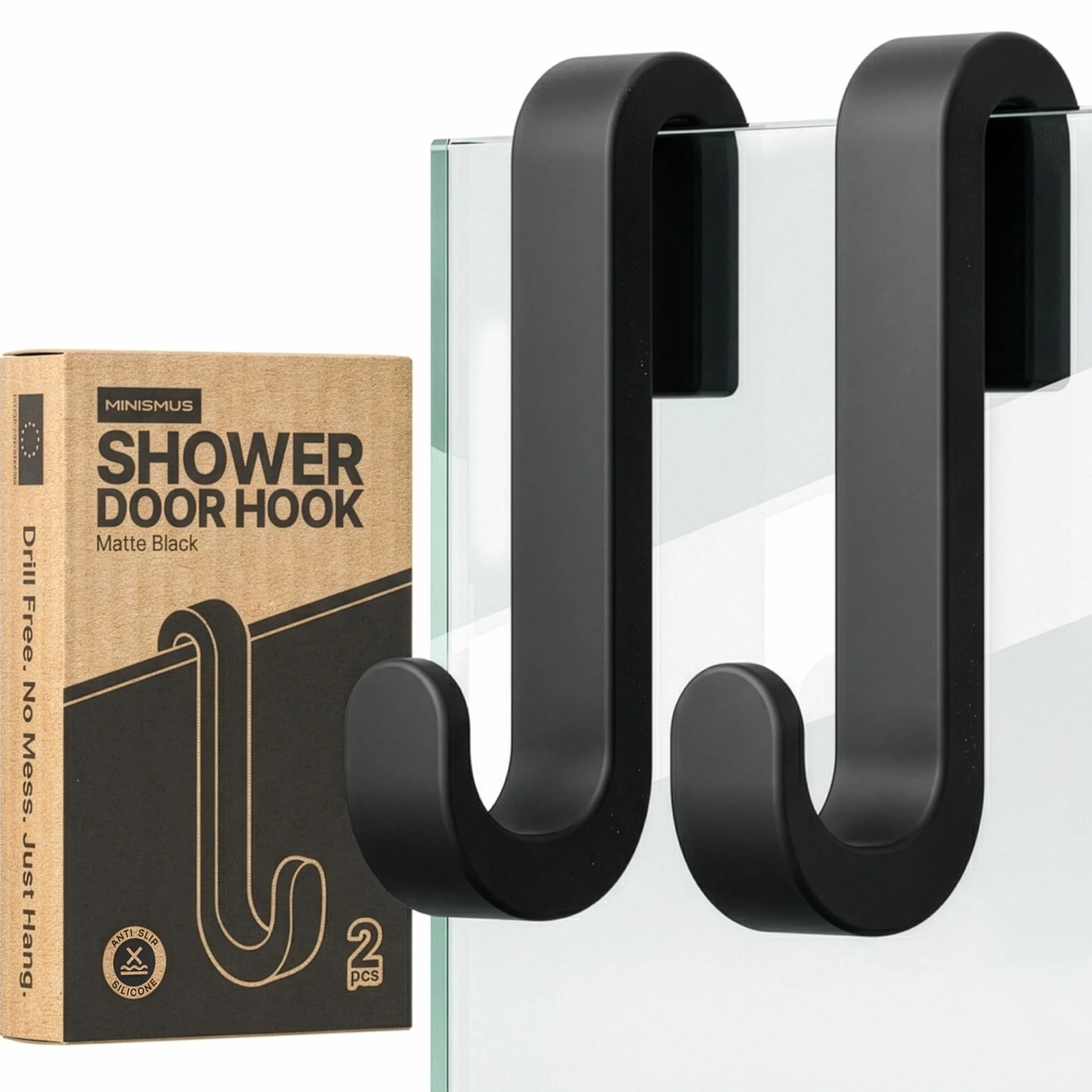 Minismus Ganchos Mampara Ducha, Ganchos de Silicona para Toallas y Albornoces para Mampara de Ducha de Cristal sin Marco, Colgador Toalla Baño Pack de 2