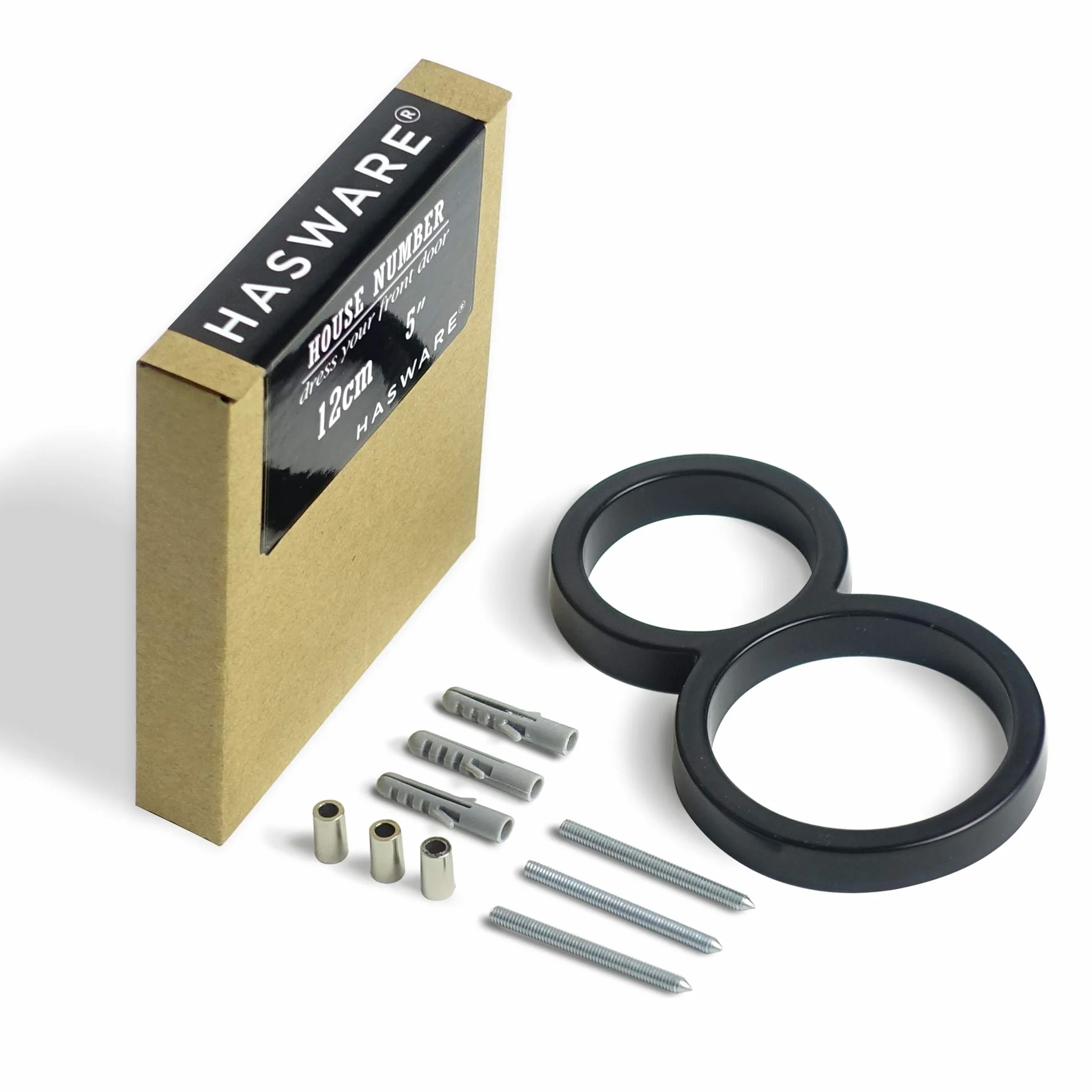 HASWARE Número De Casa Flotante: 5 Pulgadas (12cm) Números De Puertas Modernos - SeñAlizacióN Para La Oficina De Correos De La Calle (0, Negro)