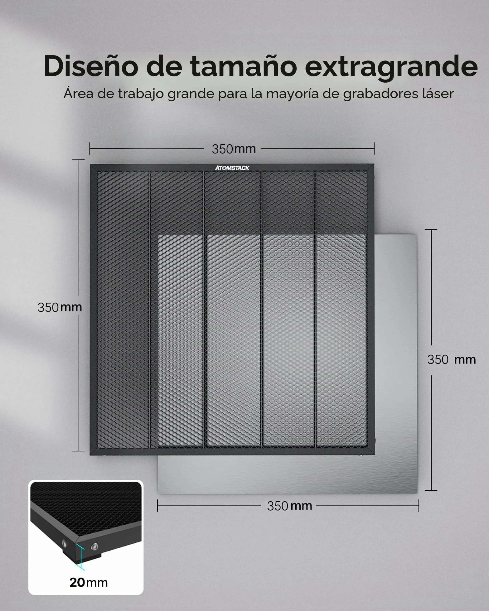 ATOMSTACK F2N Mesa de Panal Abej Cama Láser Panal 350 * 350 mm Para Grabado Láser Con Bandeja Metálica Compatible Con Mayoría de Máquinas de Grabado Cama de Corte Para Una Rápida Disipación Del Calor