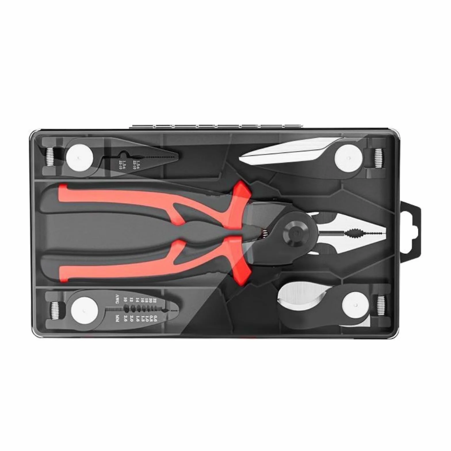 Juego de alicates profesionales de agarre ergonómico de 5 cabezales para trabajos eléctricos con mango antideslizante y mecanismo de bloqueo seguro, herramienta de mano ligera y multifuncional