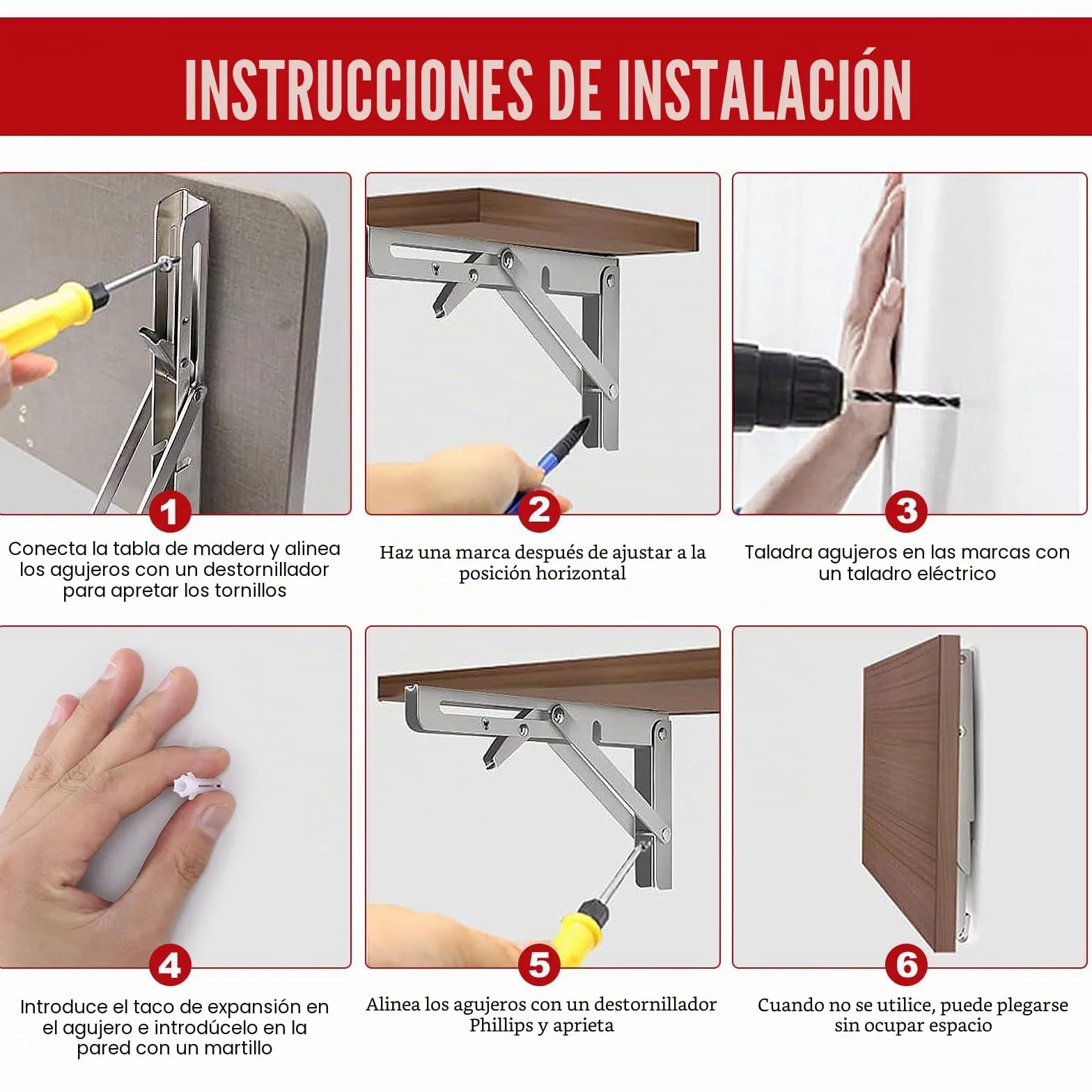 2 Soportes de Pared Plegables de Acero Inoxidable –600mm Soporte Abatible con Bloqueo para Mesa Plegable, Banco de Trabajo, Estante – Ahorro de Espacio & Antióxido – Carga 100kg