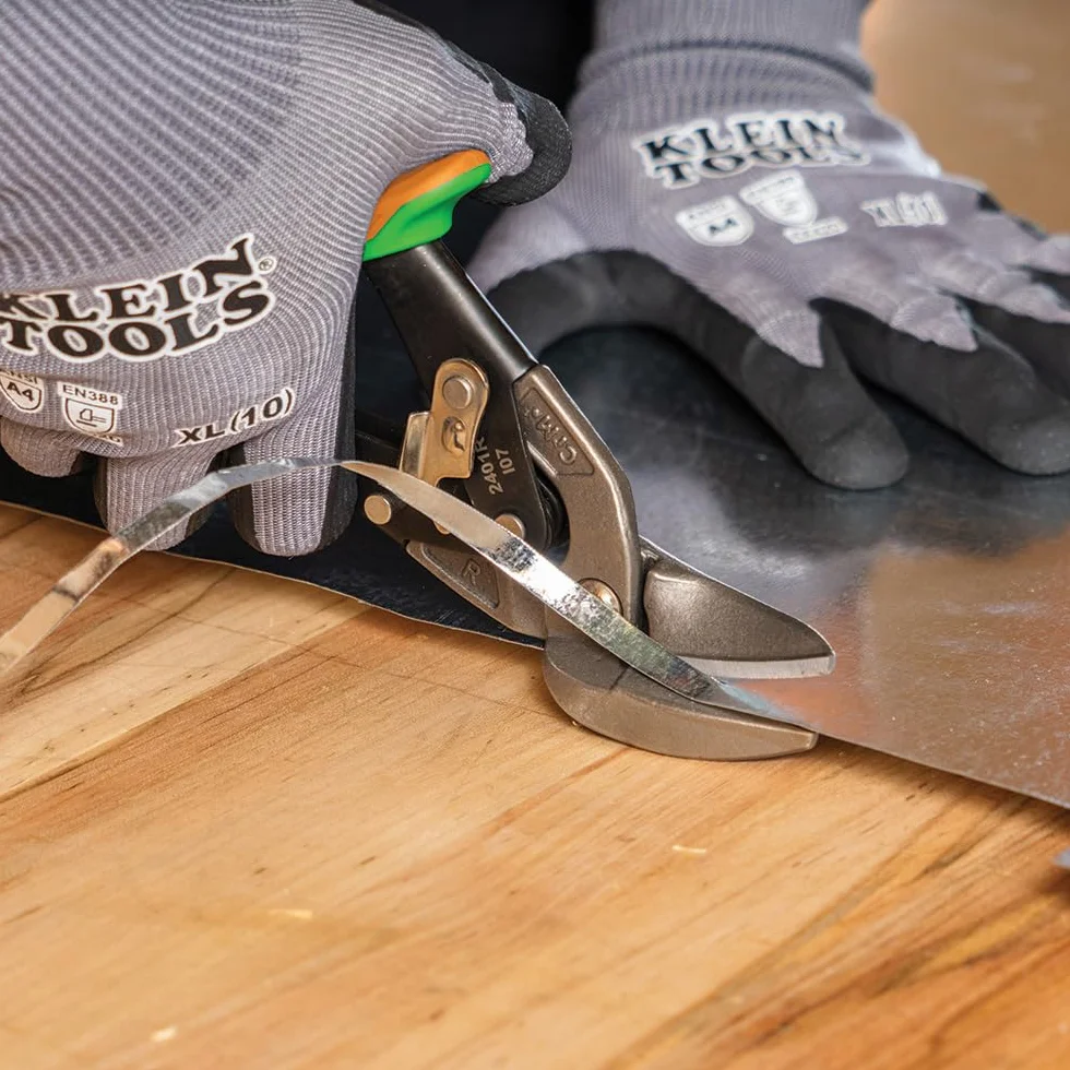Klein Tools 2401R Tijeras compensadas de corte derecho, tijeras de hojalata de aviación con hoja forjada para corte de chapa de precisión