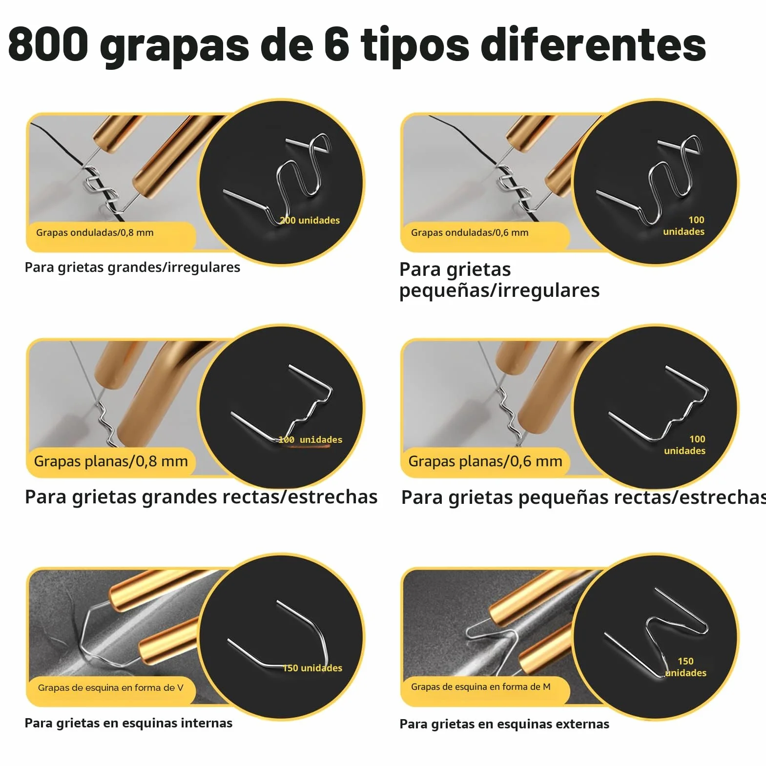220W 2 en 1 Soldador de Plástico con 800pcs Grapas,20pcs Varillas & 2pcs Herramientas de Suavización,Pistola Grapas para Plastico, Plástico Soldadura Reparando Kit para Reparación Parachoques (negro)