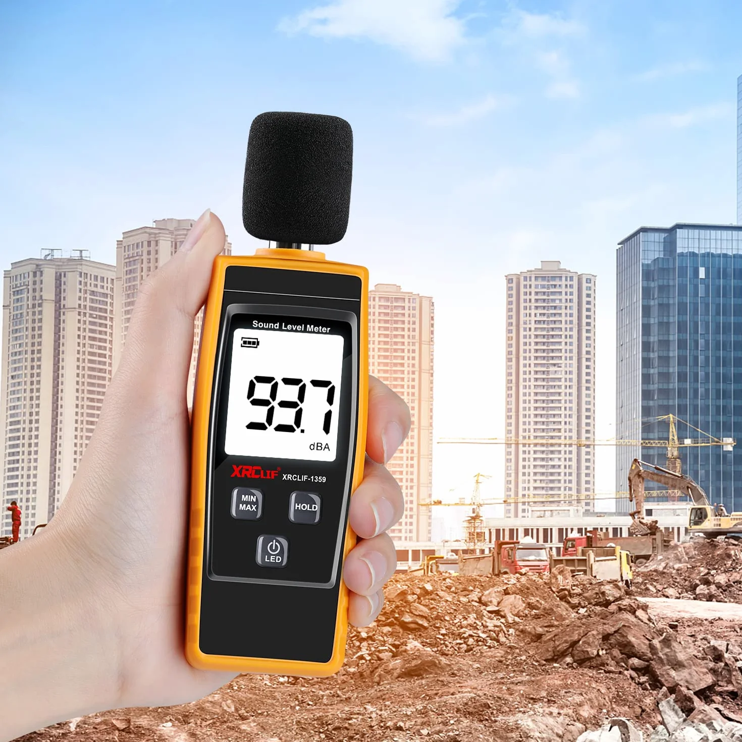 Sonometro Digital de Nivel de Sonido de Mano con función de Valor de Alarma programable, medidor de Ruido de decibelios de 30-130 dB (A), medidor de Ruido de Sonido con Pantalla LCD, función de