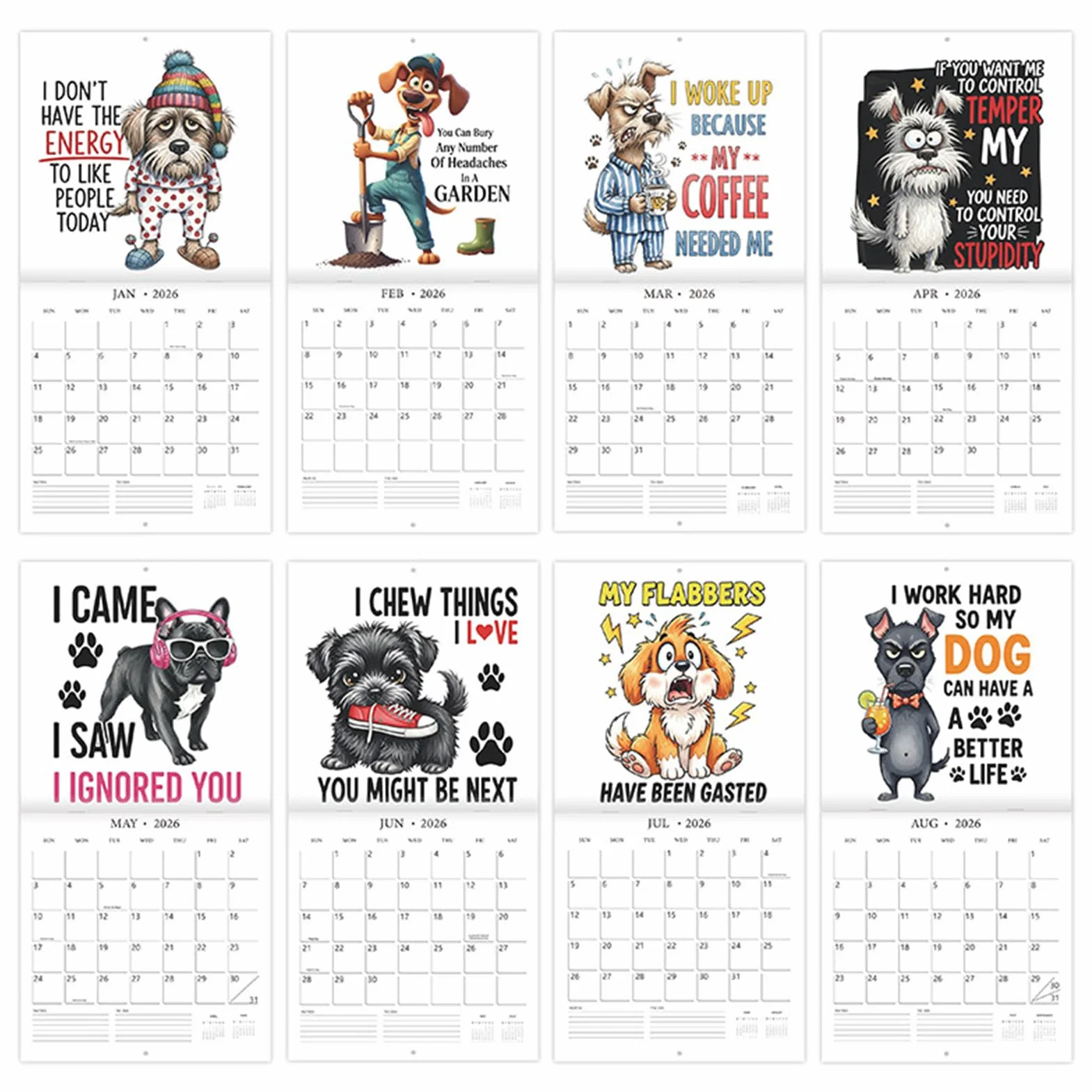 Calendario 2026 Mensual de Pared Perrito Pizarra Organización Laboral Hogar Vacaciones