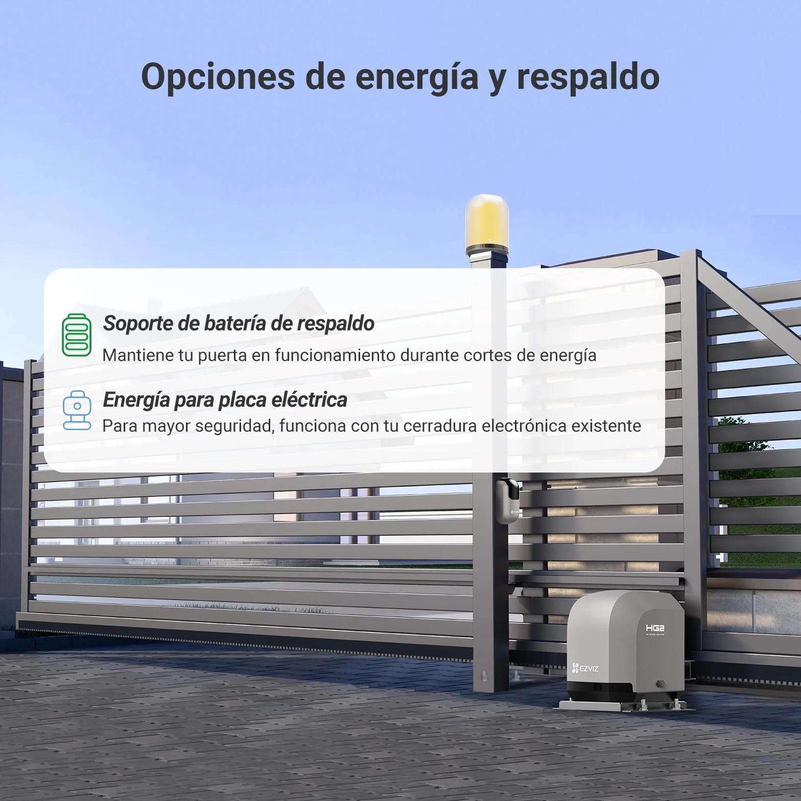 EZVIZ Motor Puertas Correderas Exterior 400 kg, con 4 Metros Cremallera de Nailon y Acero, Dos Mandos a distancia, una Luz de Alarma, Wi-Fi/Bluetooth, Instalación de dos cables, Impermeable, HG2 400